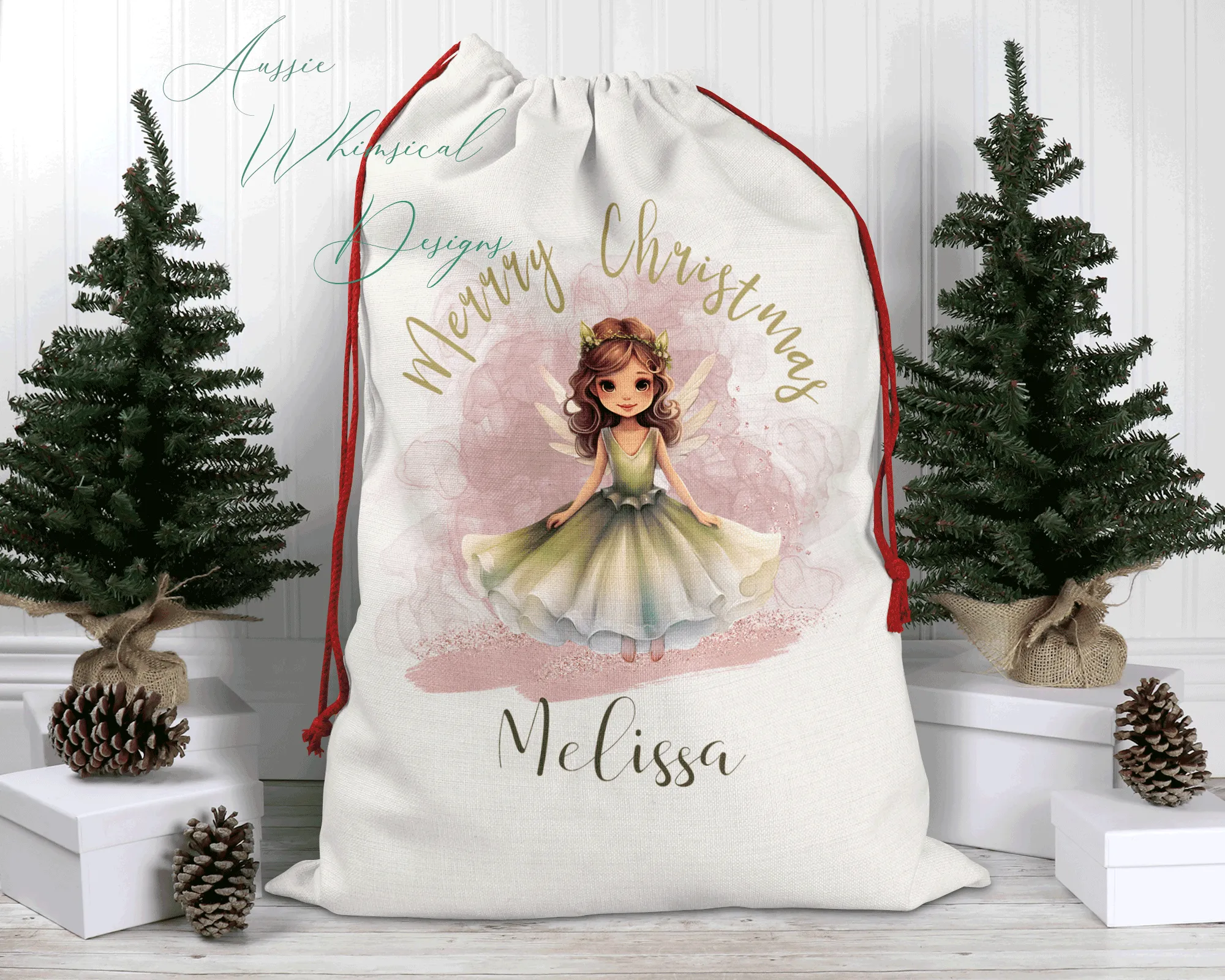 Personalised Santa Sack, Linen Bag, Fairy Christmas