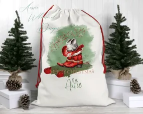 Personalised Santa Sack, Linen Bag, Sage Christmas