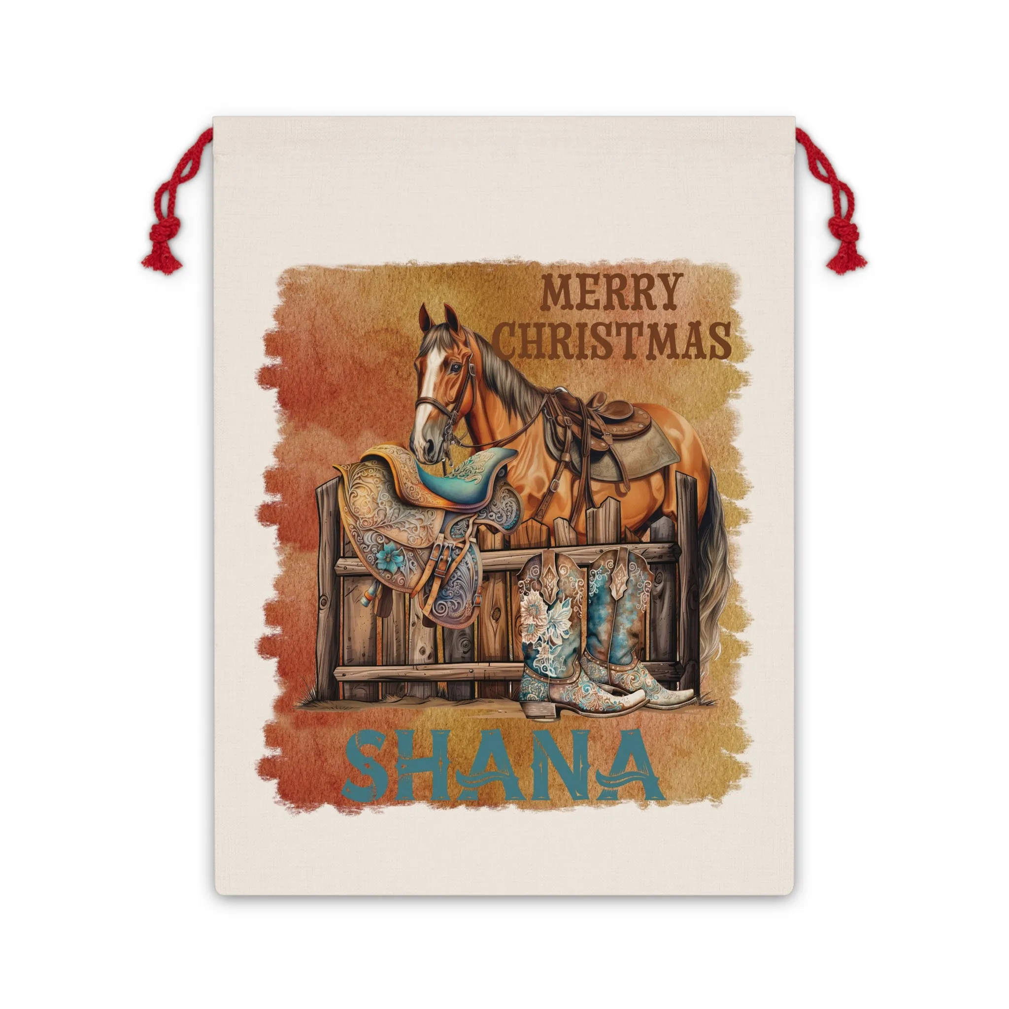 Personalised Santa Sack, Linen Bag, Western Christmas, Country Christmas