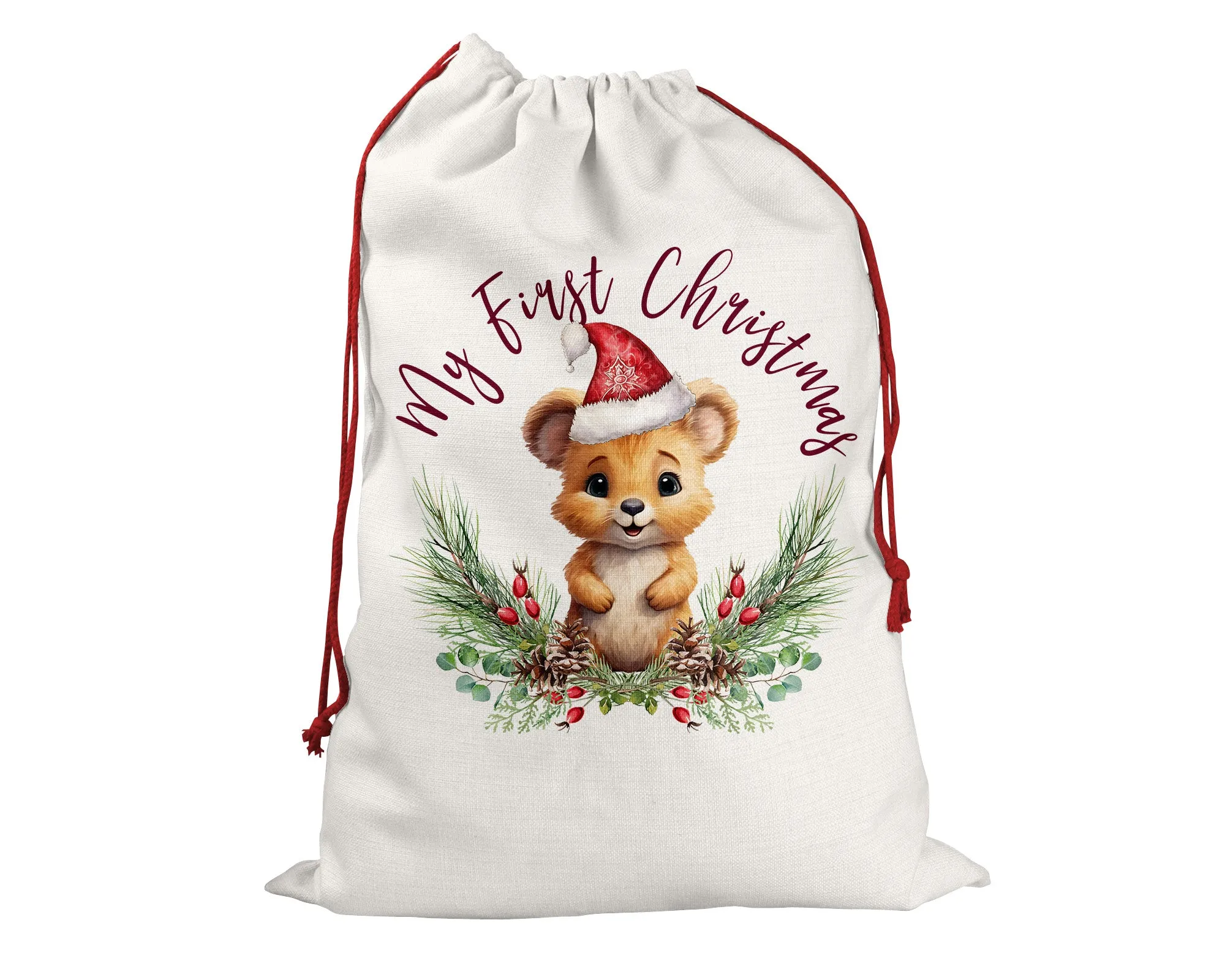 Personalised Santa Sack, Wombat, Poinsettia Leaves Linen Bag