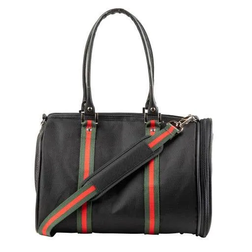 Petote Duffel Dog Carrier - Black With Red Stripe