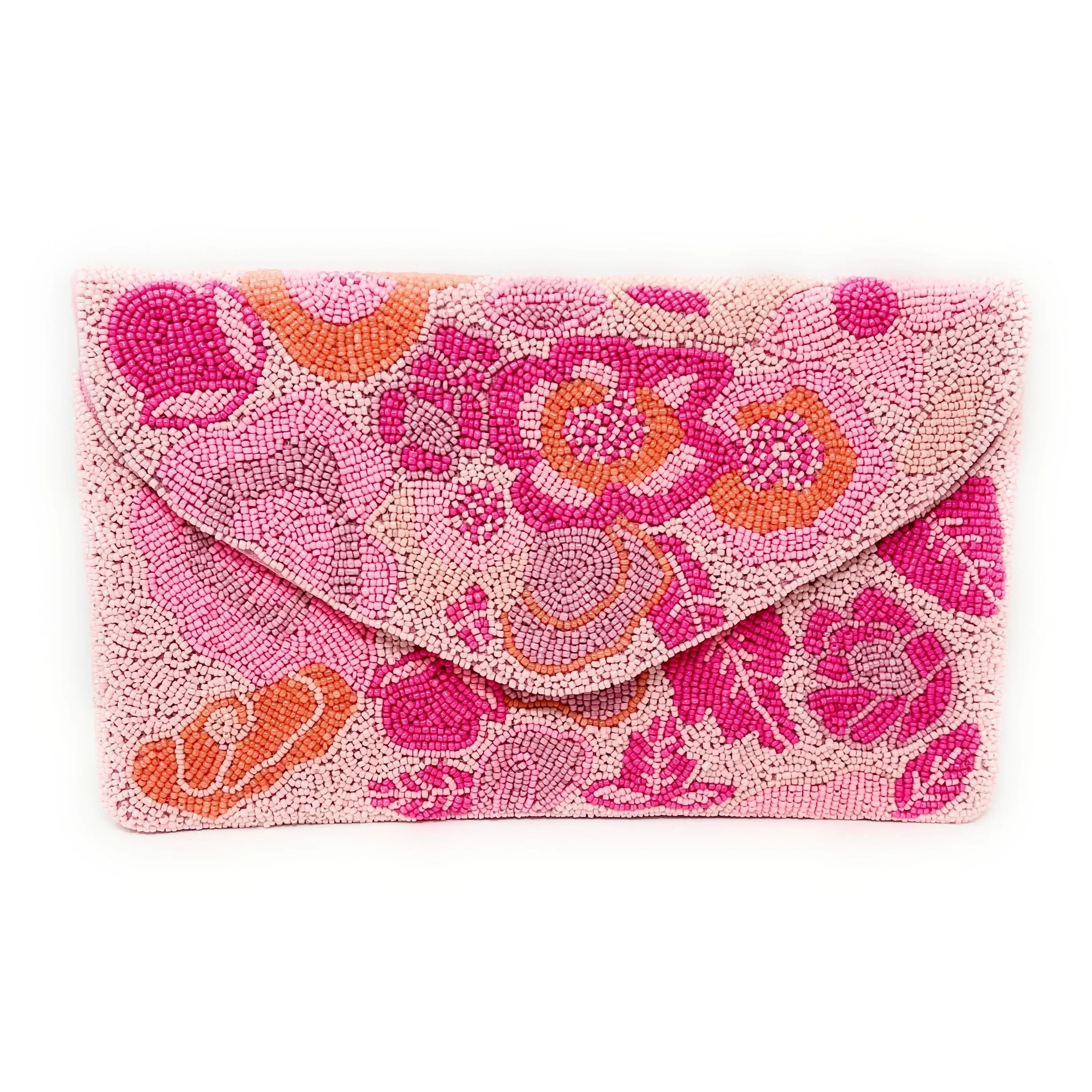 Pink Beaded Floral Clutch Purse