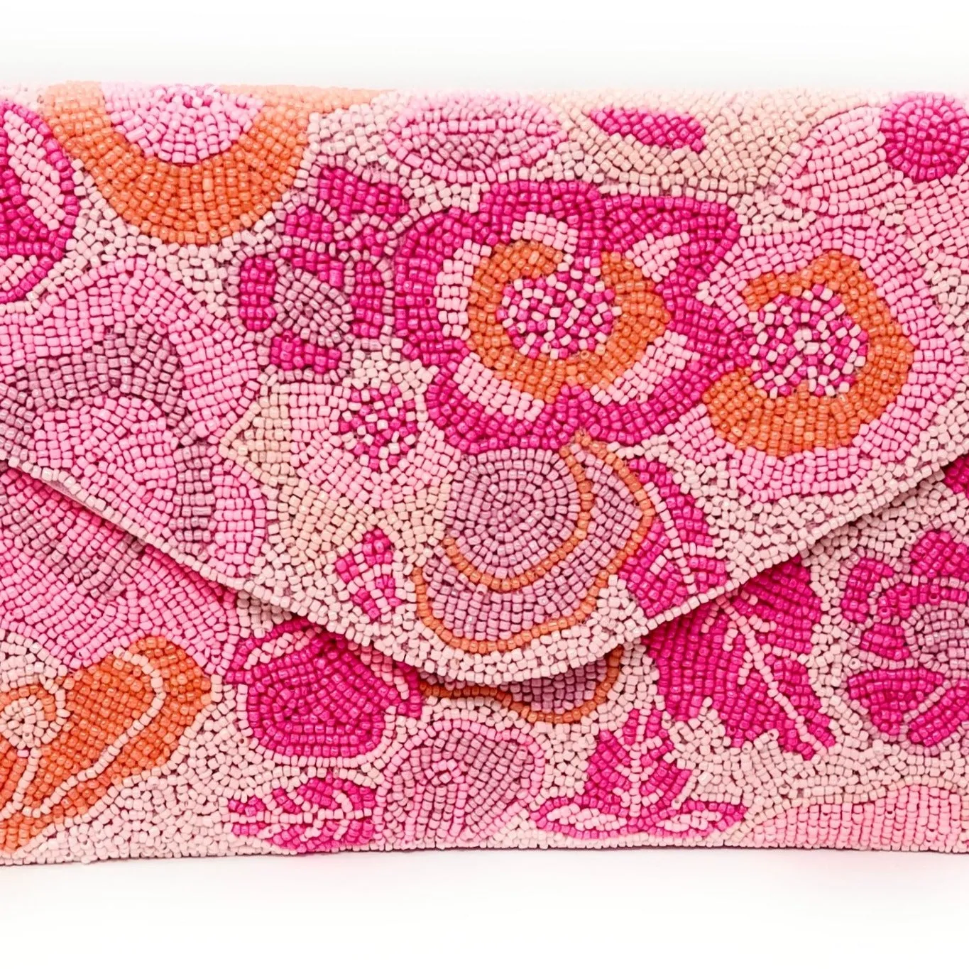 Pink Beaded Floral Clutch Purse