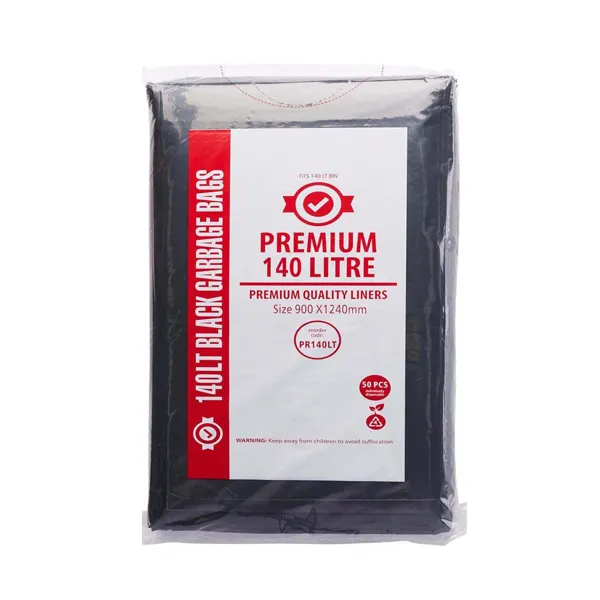 Premium Extra Heavy Duty 140Lt Black Bin Liners