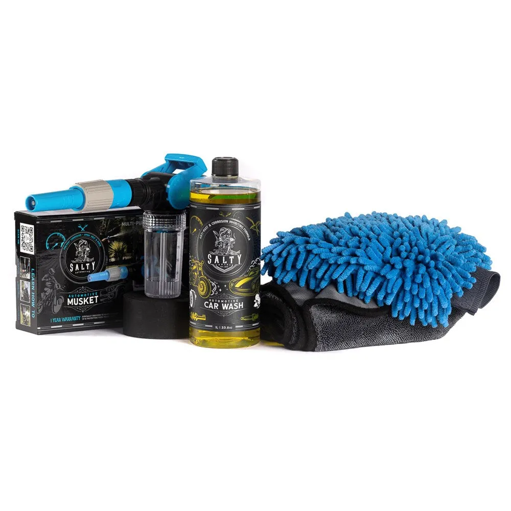 Salty Captain Car Wash Starter Kit with Musket, Wash Mitt, Microfibre Towel and Anti-Corrosive Wash Detergent - BUNCWSK1L