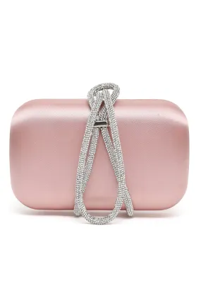 SATIN CRYSTAL LOOP CLUTCH-CHAMPAGNE