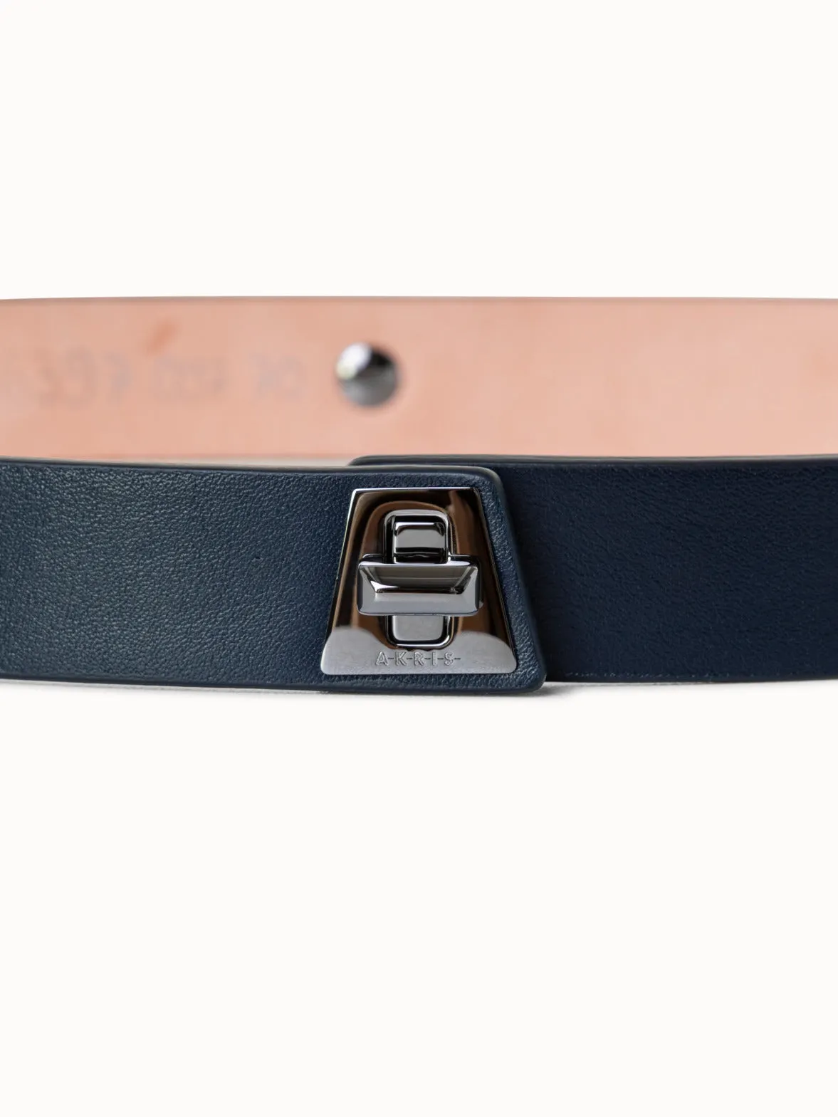 Slim Leather Belt with Trapezoid Turn Lock Closure