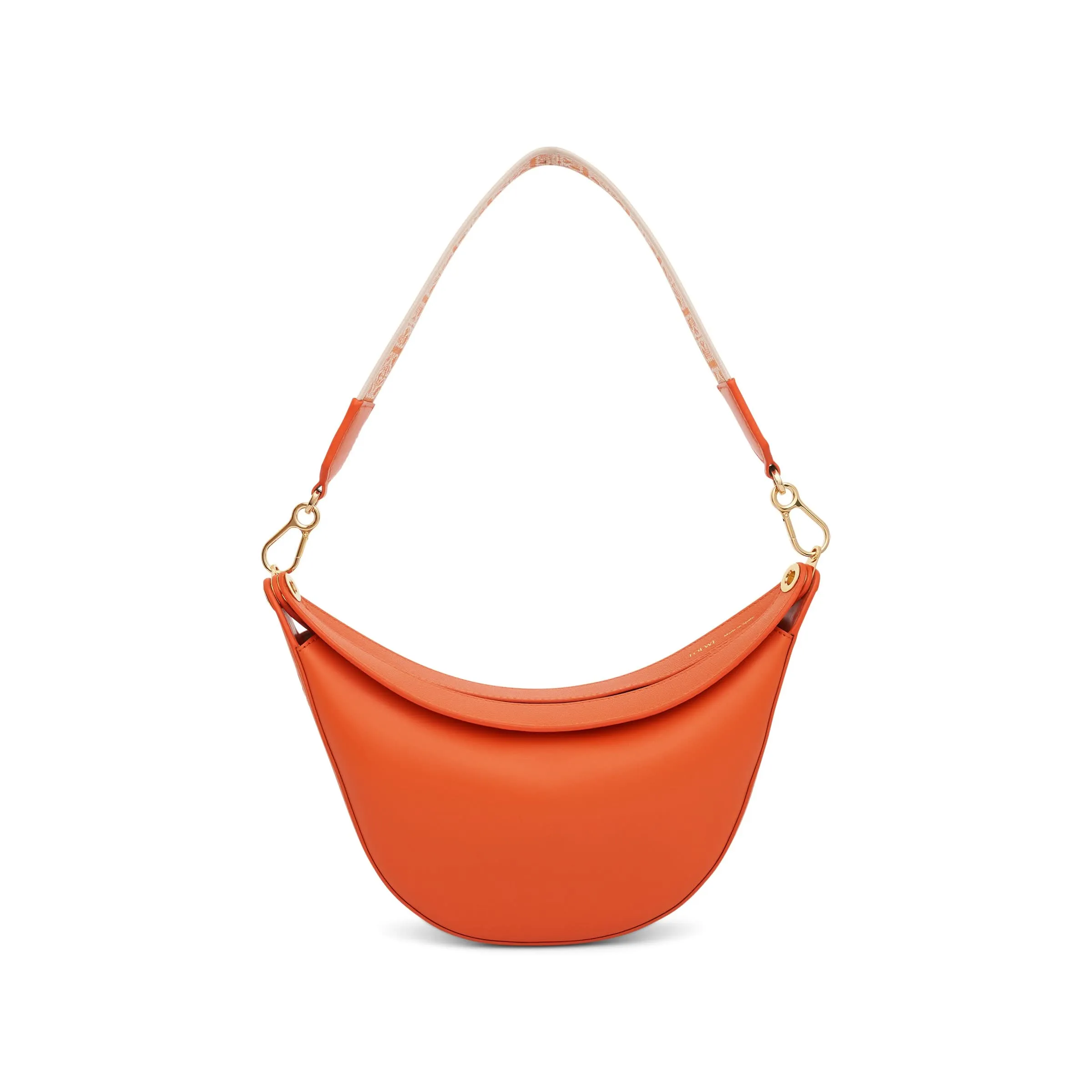 Small Loewe Luna Bag in Satin Calfskin and Jacquard Strap in Orange