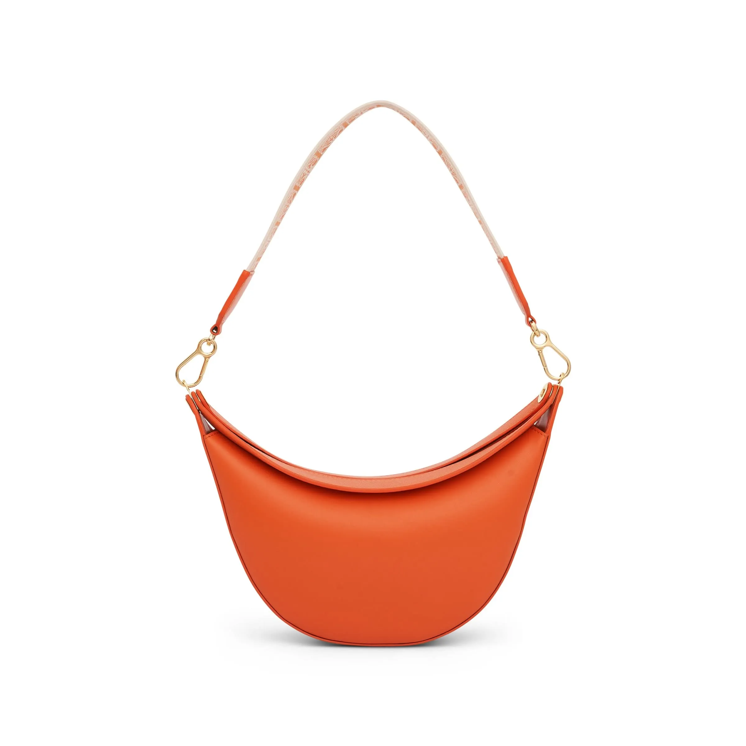 Small Loewe Luna Bag in Satin Calfskin and Jacquard Strap in Orange