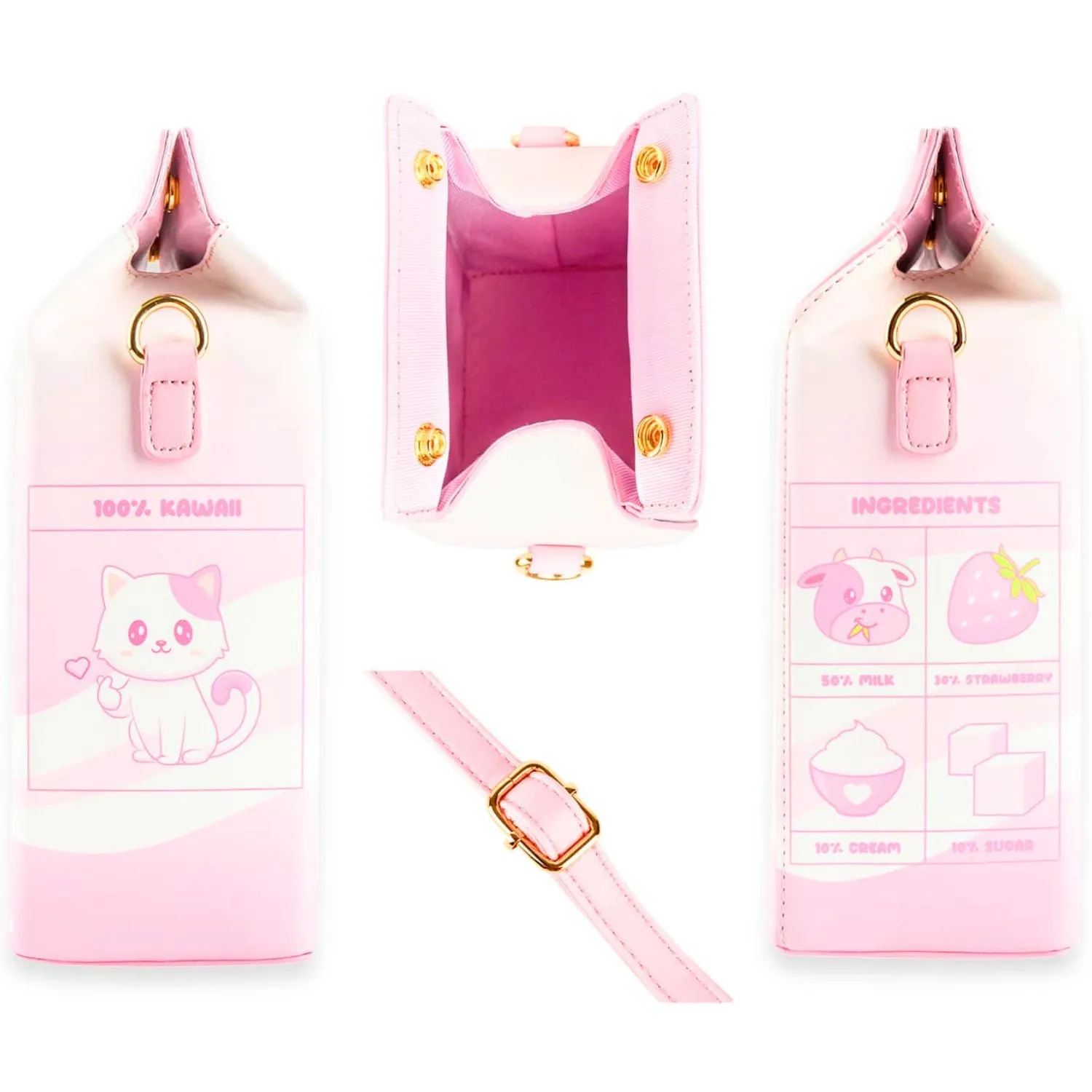 Strawberry Milk Cat Purse | Pink Kawaii Anime Crossbody Bag