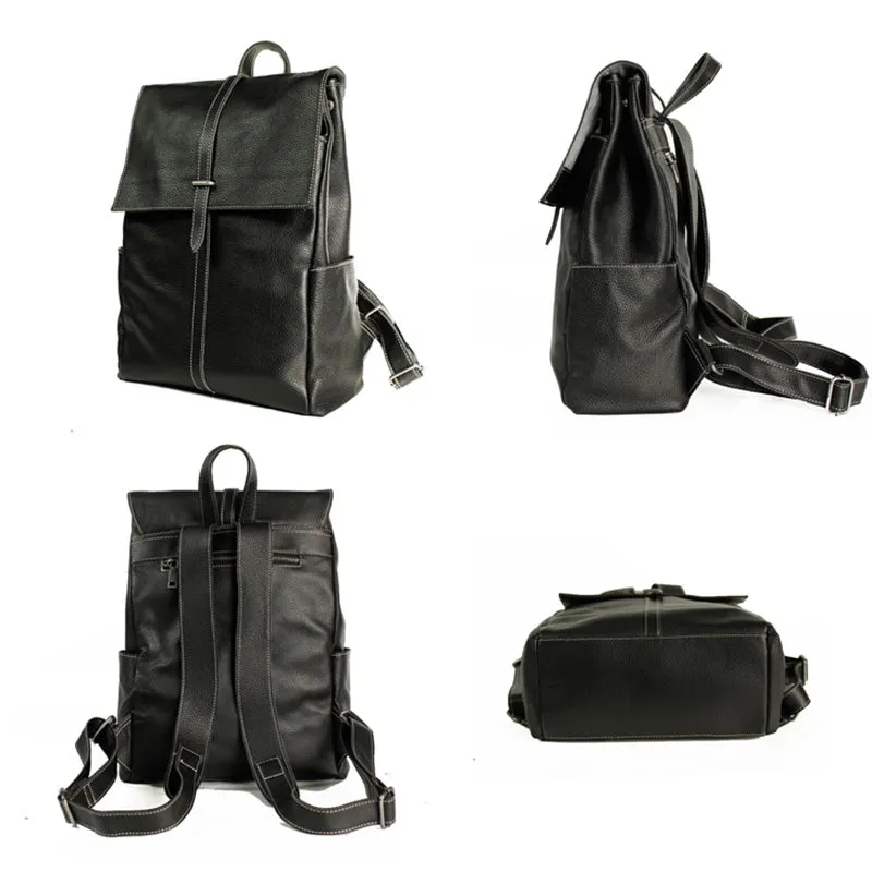 Stylish Womens Black Leather Backpack Bag Laptop Book Bag Purse for Women