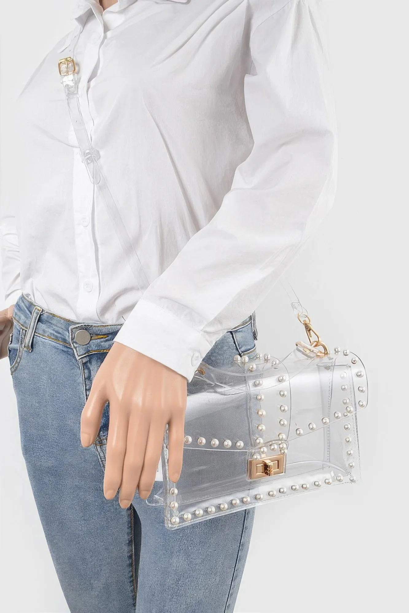 Transparent Clutch W/faux Pearl