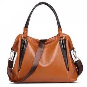 Trendy Color Block and Metallic Design Women's Shoulder Bag - Brown