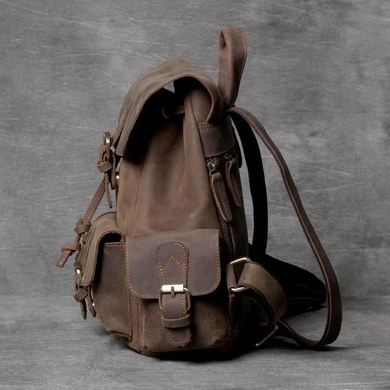 Unisex Vintage Designer Handmade Crazy Horse Leather Backpack