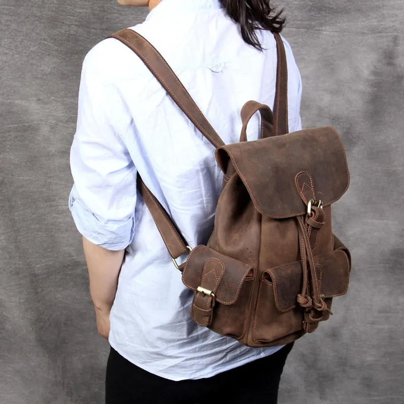 Unisex Vintage Designer Handmade Crazy Horse Leather Backpack